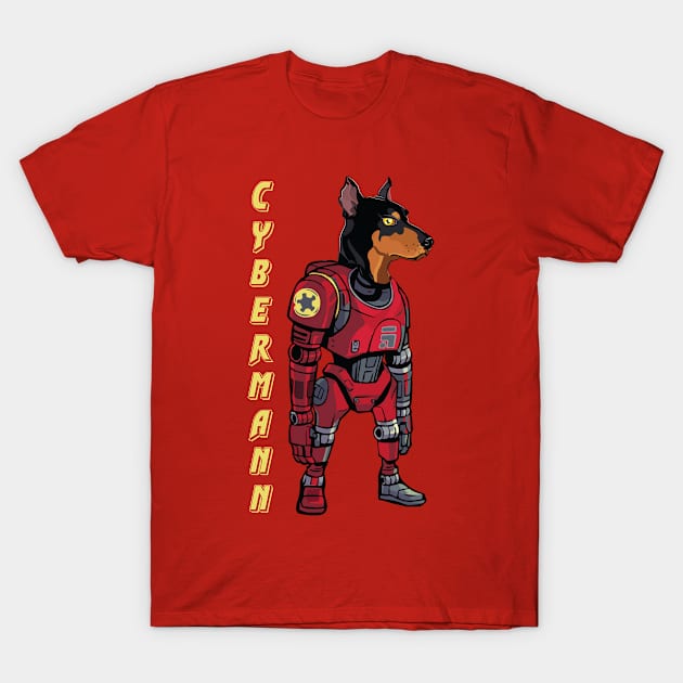 Cybermann Cyborg Doberman Dog Robot Mechanical Machine T-Shirt by CoffeeandTeas